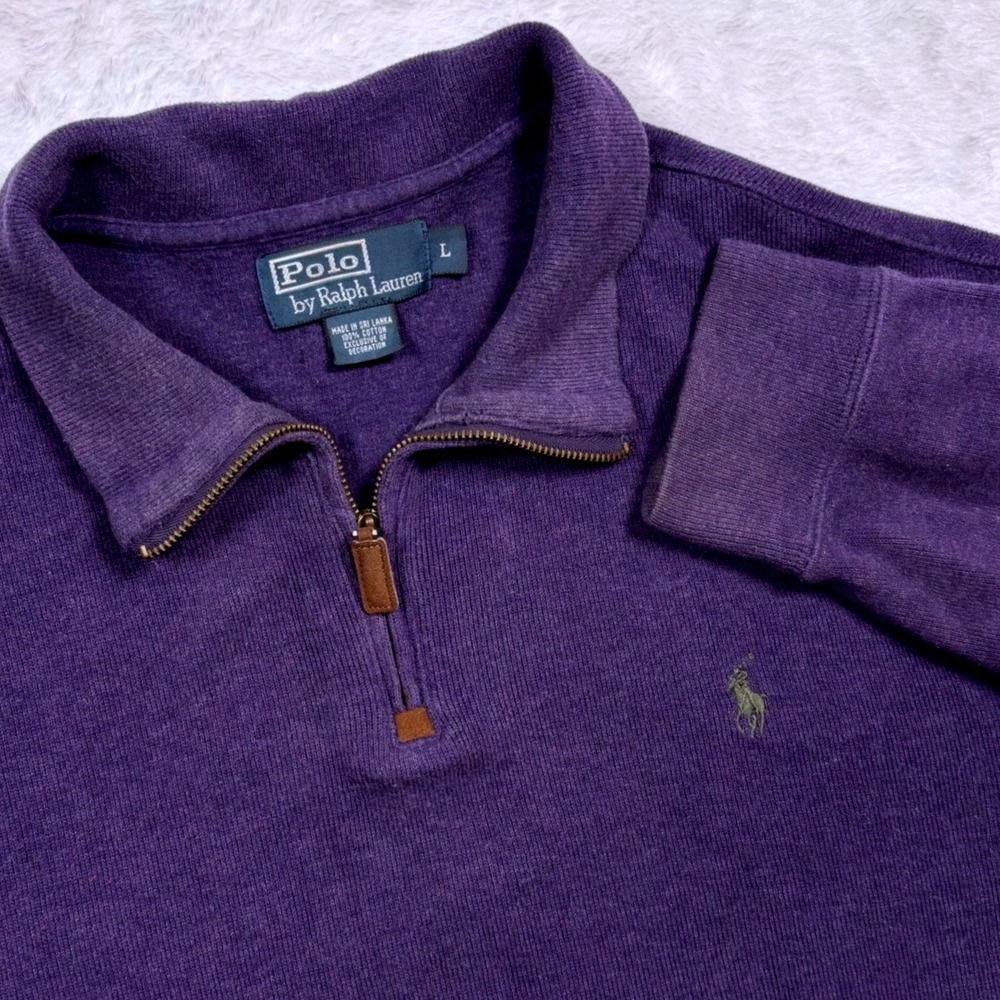 Polo Ralph Lauren 1/4 Zip Sweater Men L Purple Knit Green Pony Classic Preppy